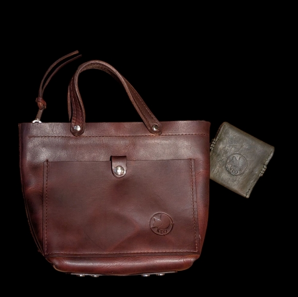 DUNOLE Brown Leather Tote & Coin Purse - Picture 2 of 9